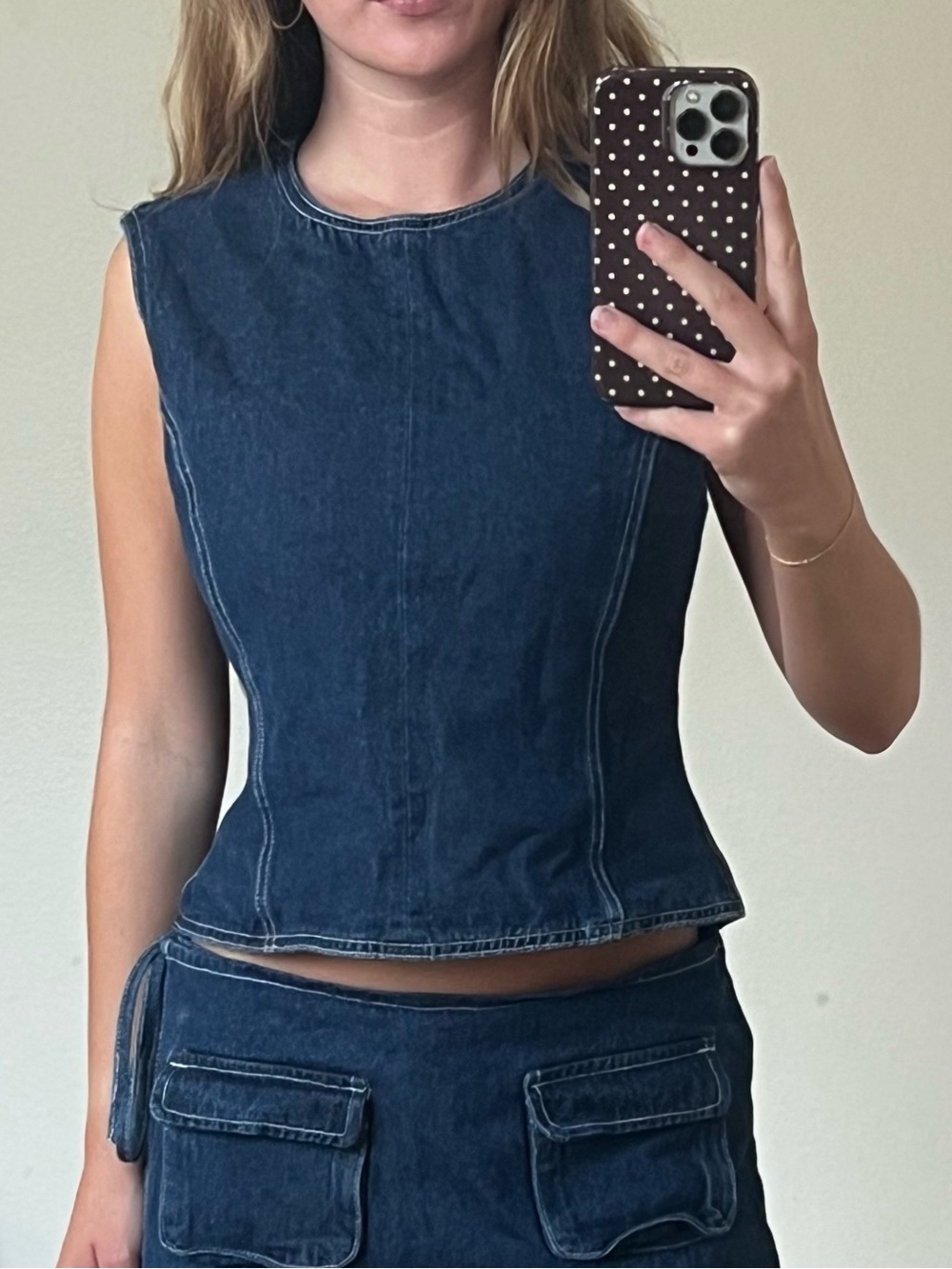 Princess Polly Lioness Countryside Top Dark Indigo Denim Sleeveless Top - Picture 2 of 7